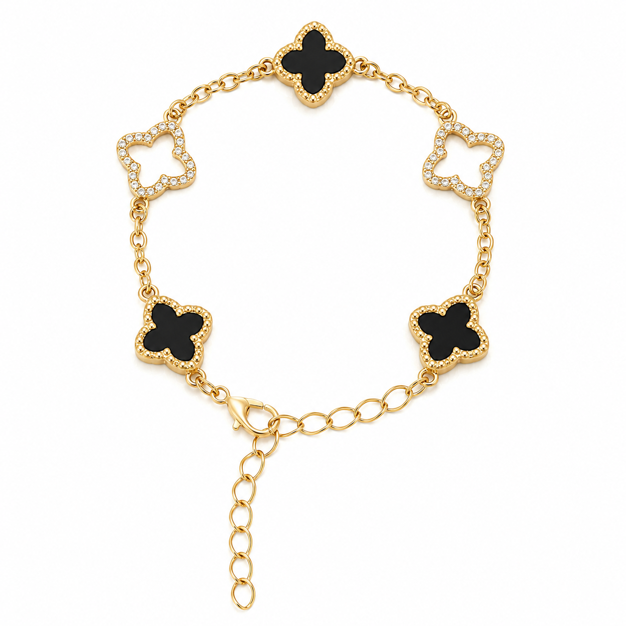 Crystal Clover Charm Bracelet – Gold