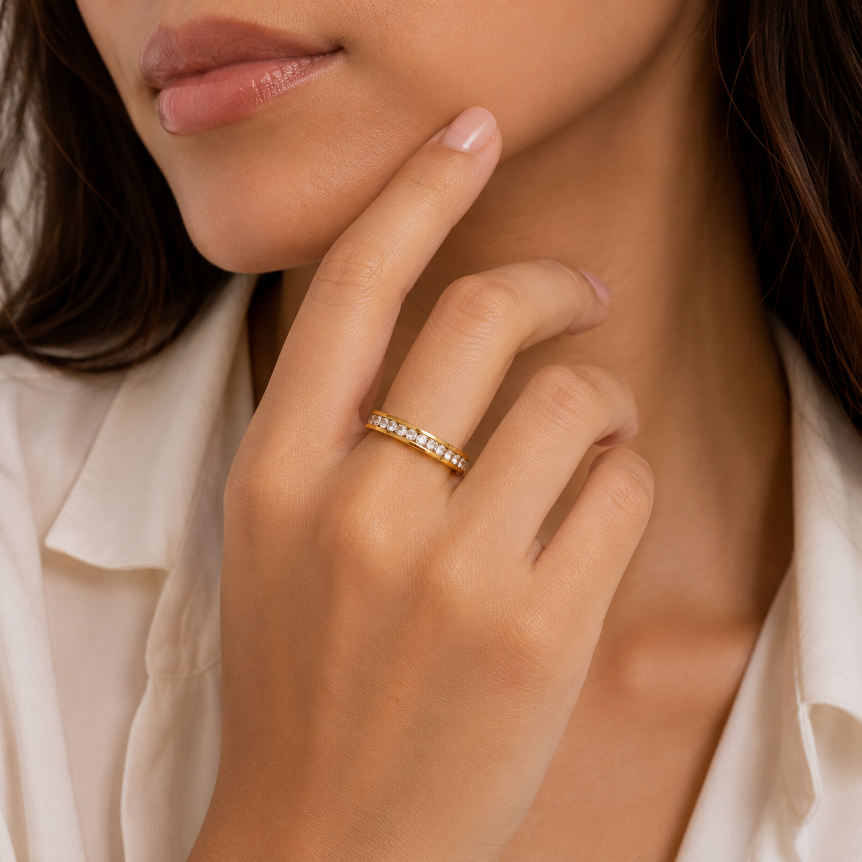 Eternity Crystal Stainless Steel Ring – Gold