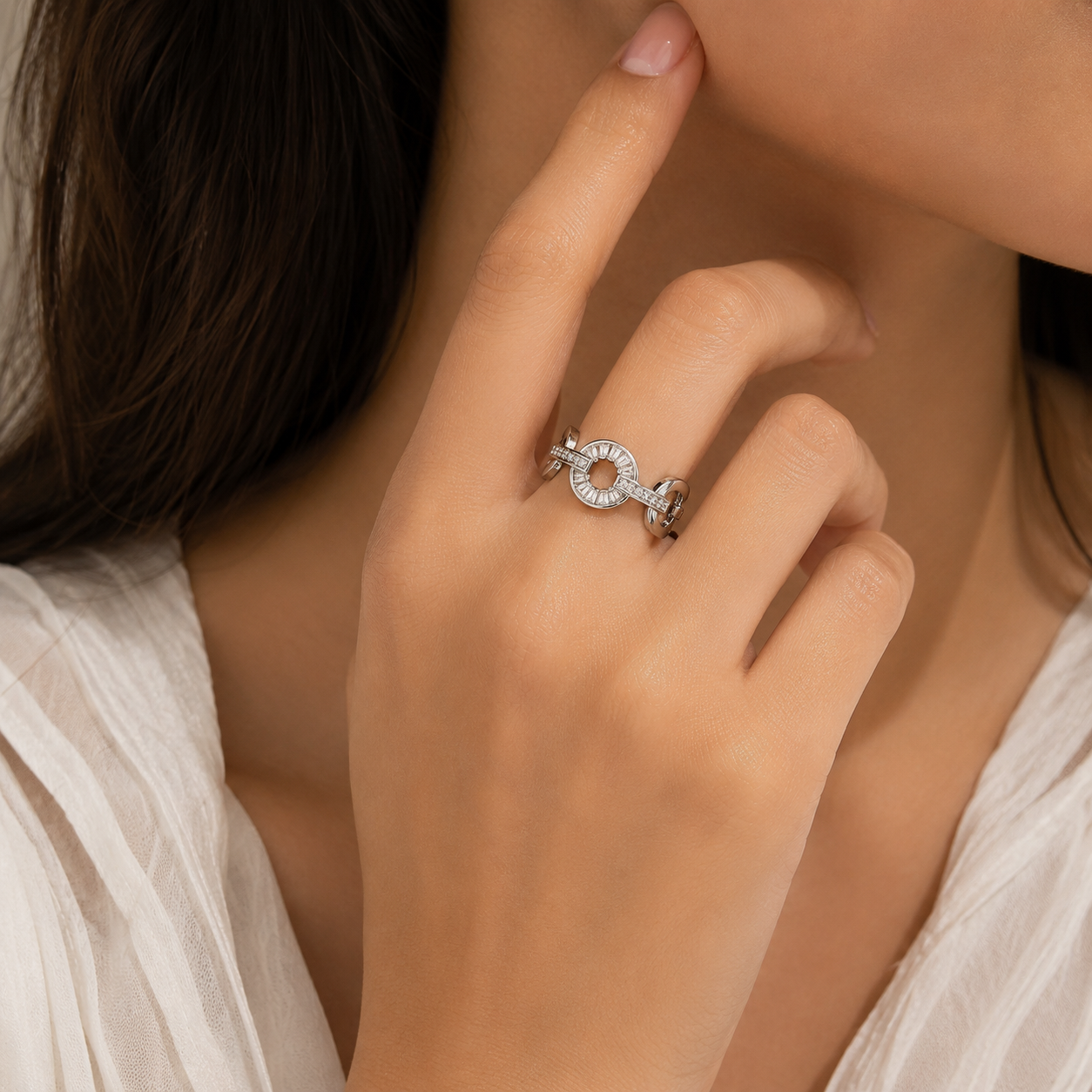 Halo Crystal Stainless Steel Ring – Silver