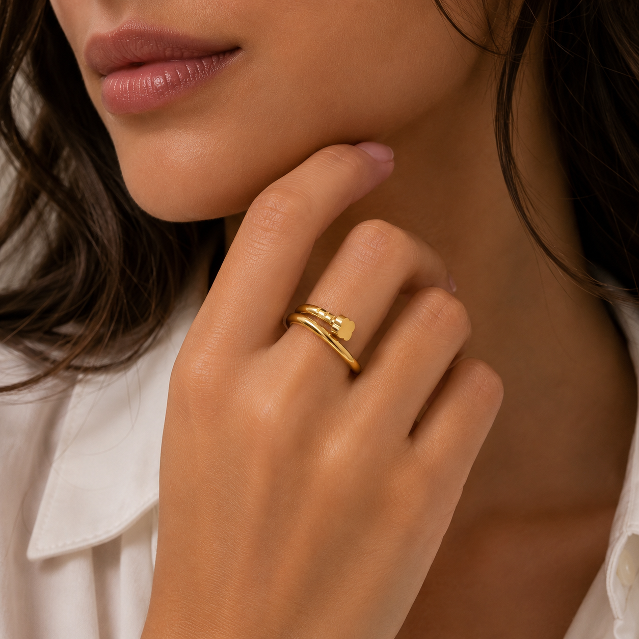 Clover Wrap Stainless Steel Ring – Gold