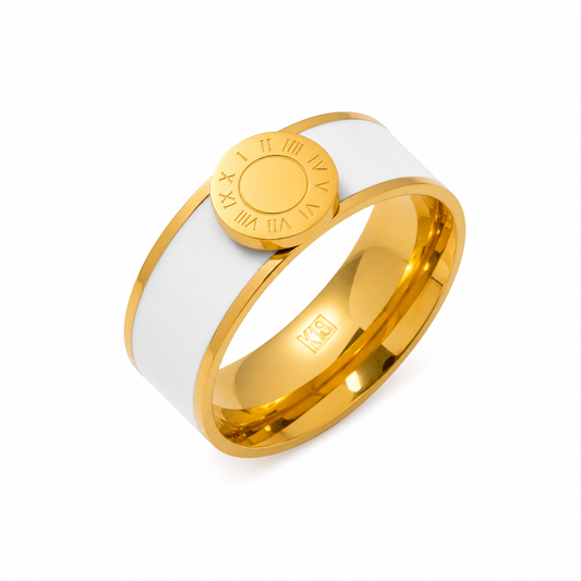 Noir Roman Disc Stainless Steel Ring – Gold