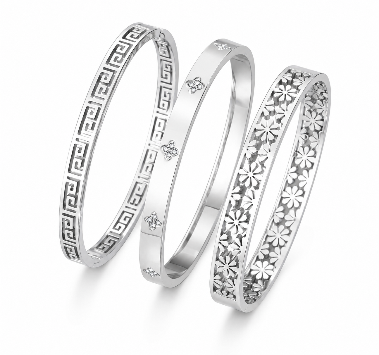 Elegant Stainless Steel Bangle Set – Silver (3 Piece)
