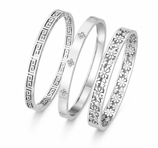 Elegant Stainless Steel Bangle Set – Silver (3 Piece)