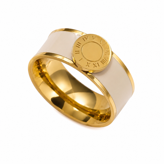 Ivory Roman Disc Stainless Steel Ring – Gold