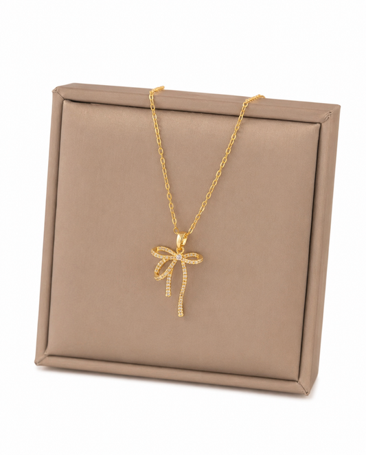 Golden Bow Sparkle Necklace