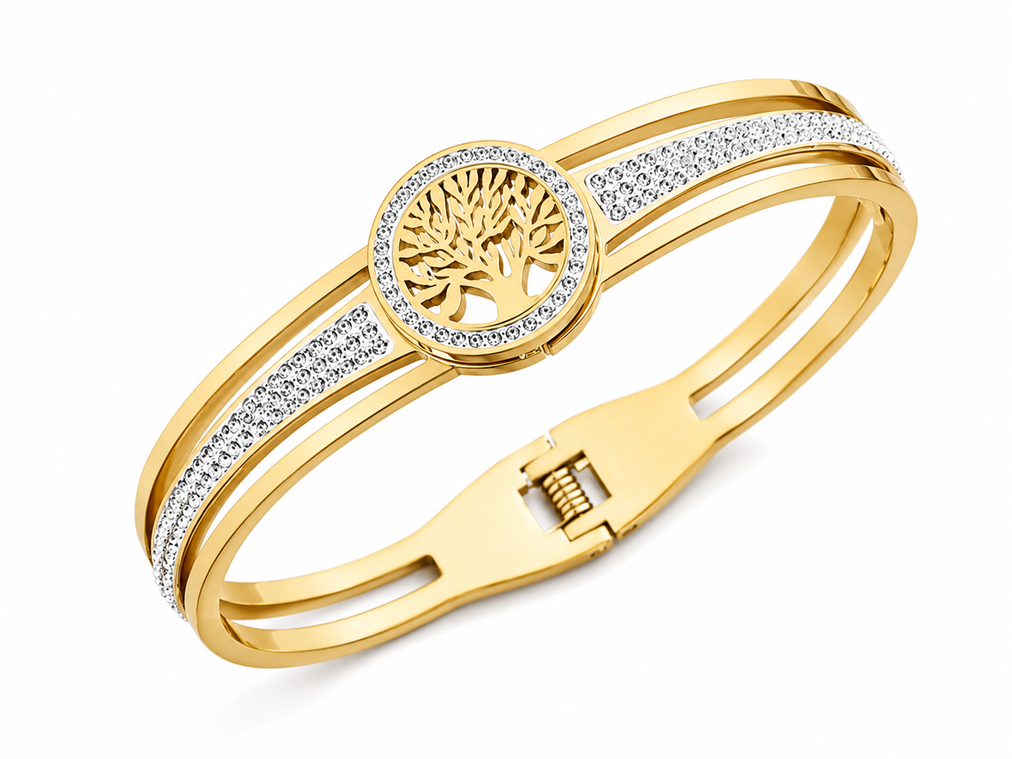 Tree of Life Crystal Bangle – Gold