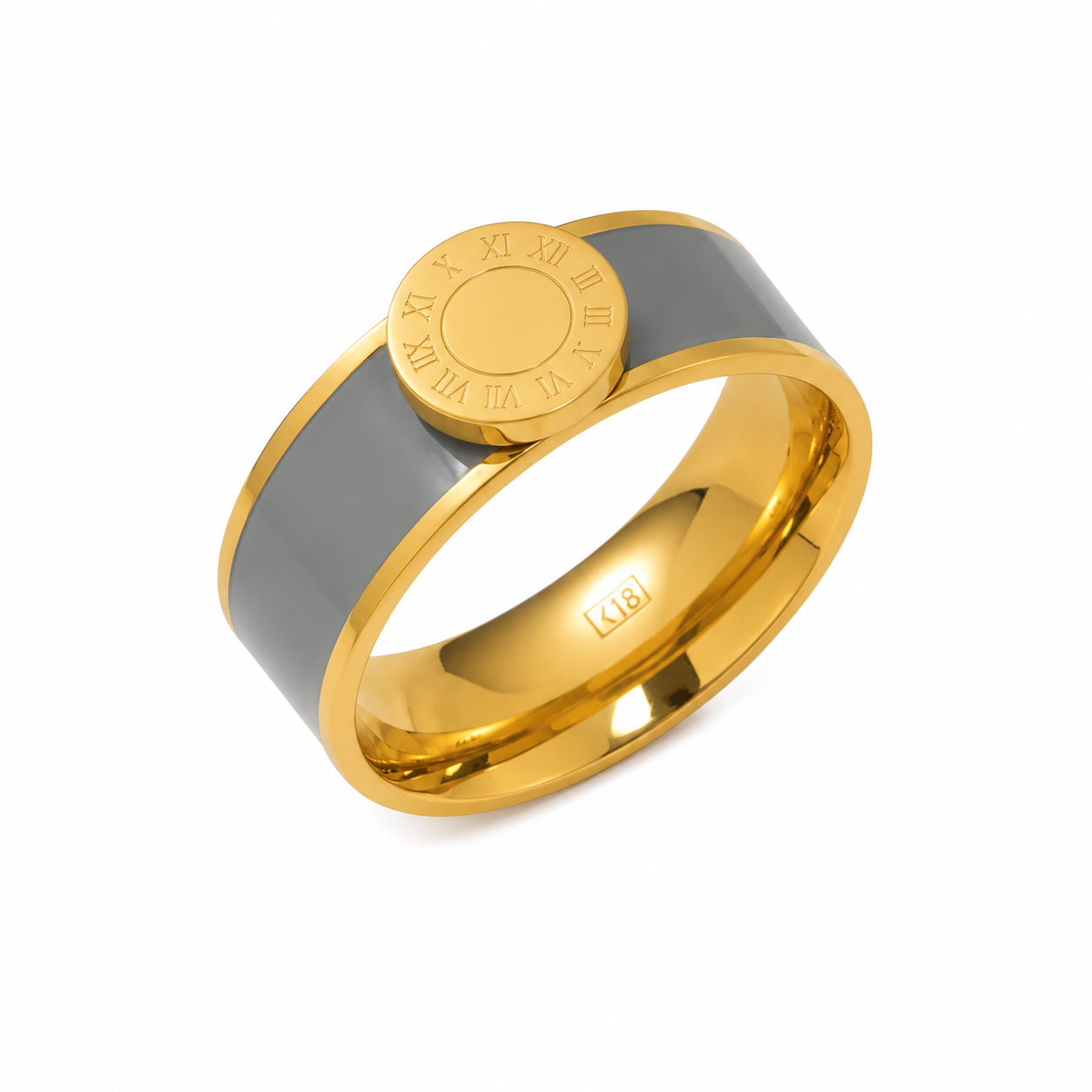 Slate Roman Disc Stainless Steel Ring – Gold
