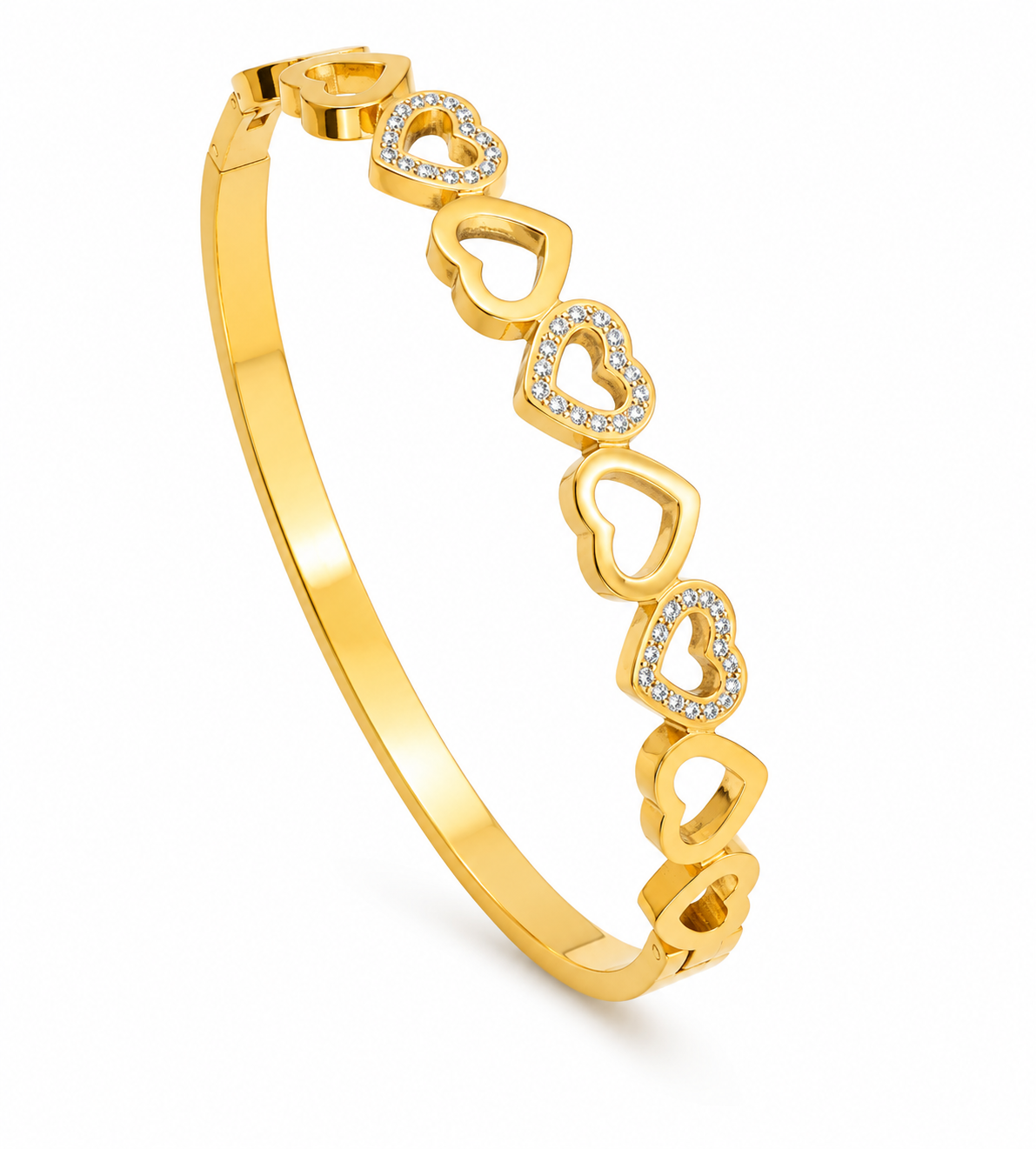 Crystal Heart Bangle – Gold