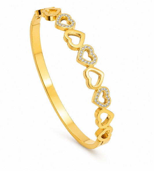 Crystal Heart Bangle – Gold