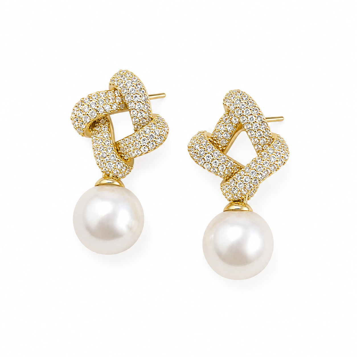 Crystal Pearl Drop Earrings – Gold