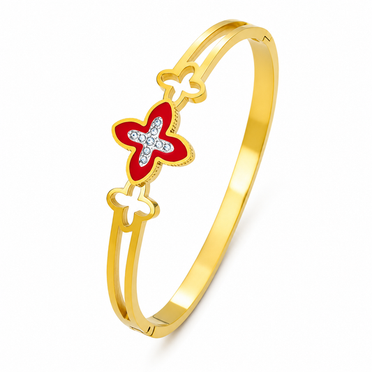 Ruby Clover Crystal Bangle – Gold