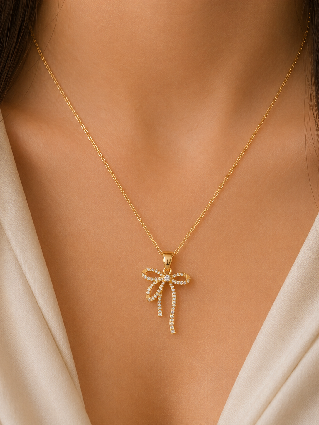 Golden Bow Sparkle Necklace