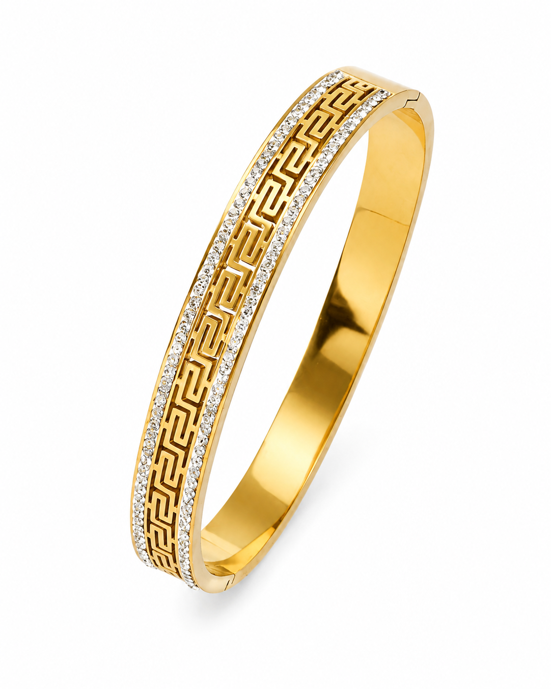 Greek Pattern Crystal Bangle – Gold