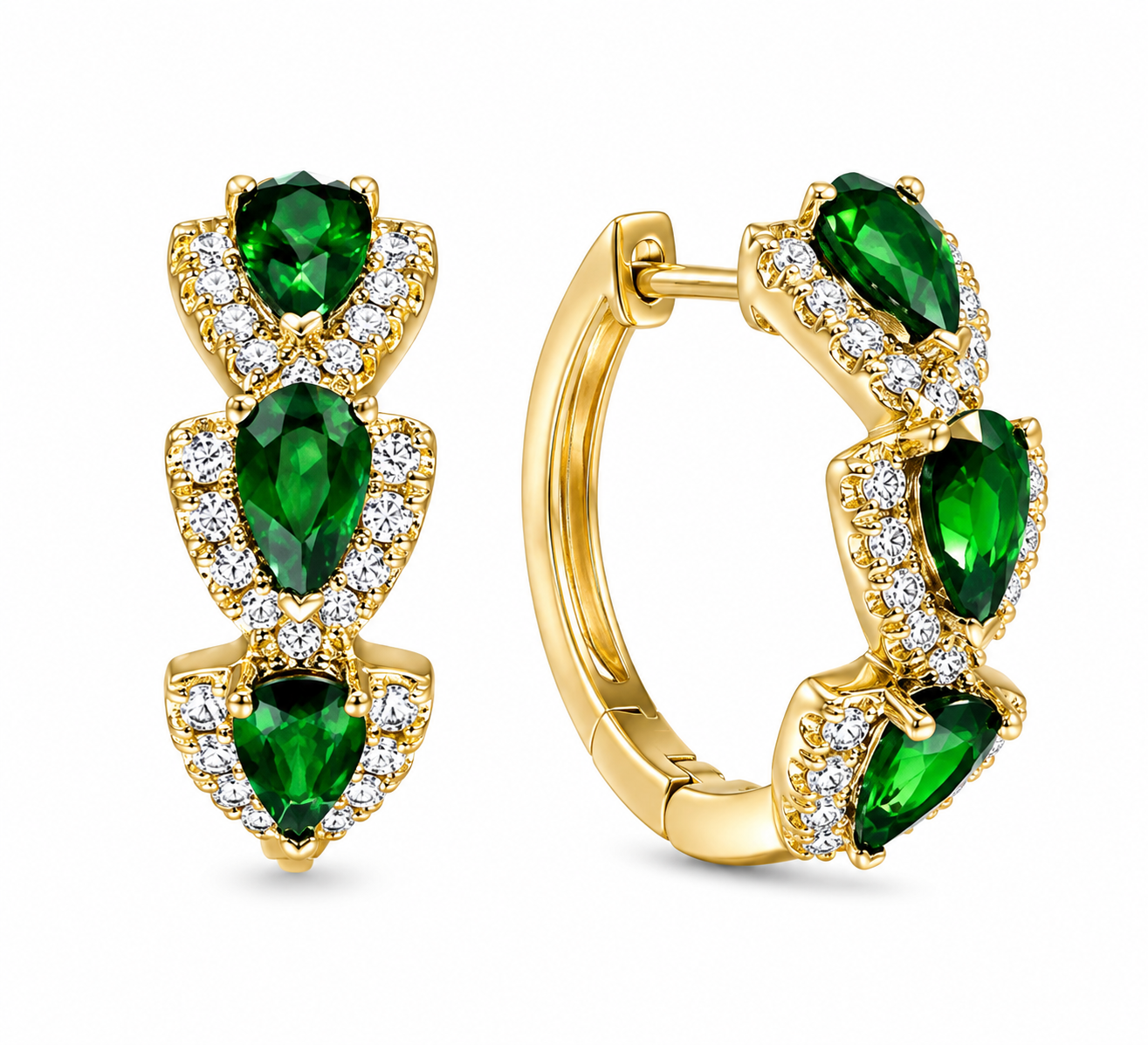 Emerald Crystal Hoop Earrings – Gold