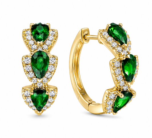 Emerald Crystal Hoop Earrings – Gold