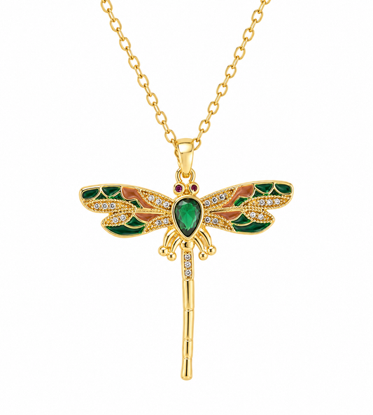 Emerald Dragonfly Pendant Necklace