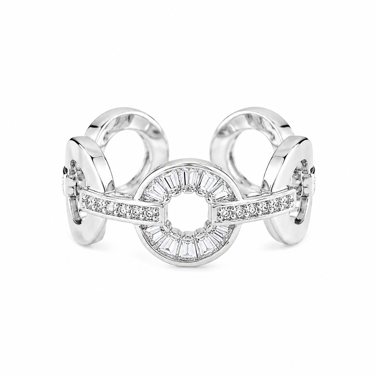 Halo Crystal Stainless Steel Ring – Silver