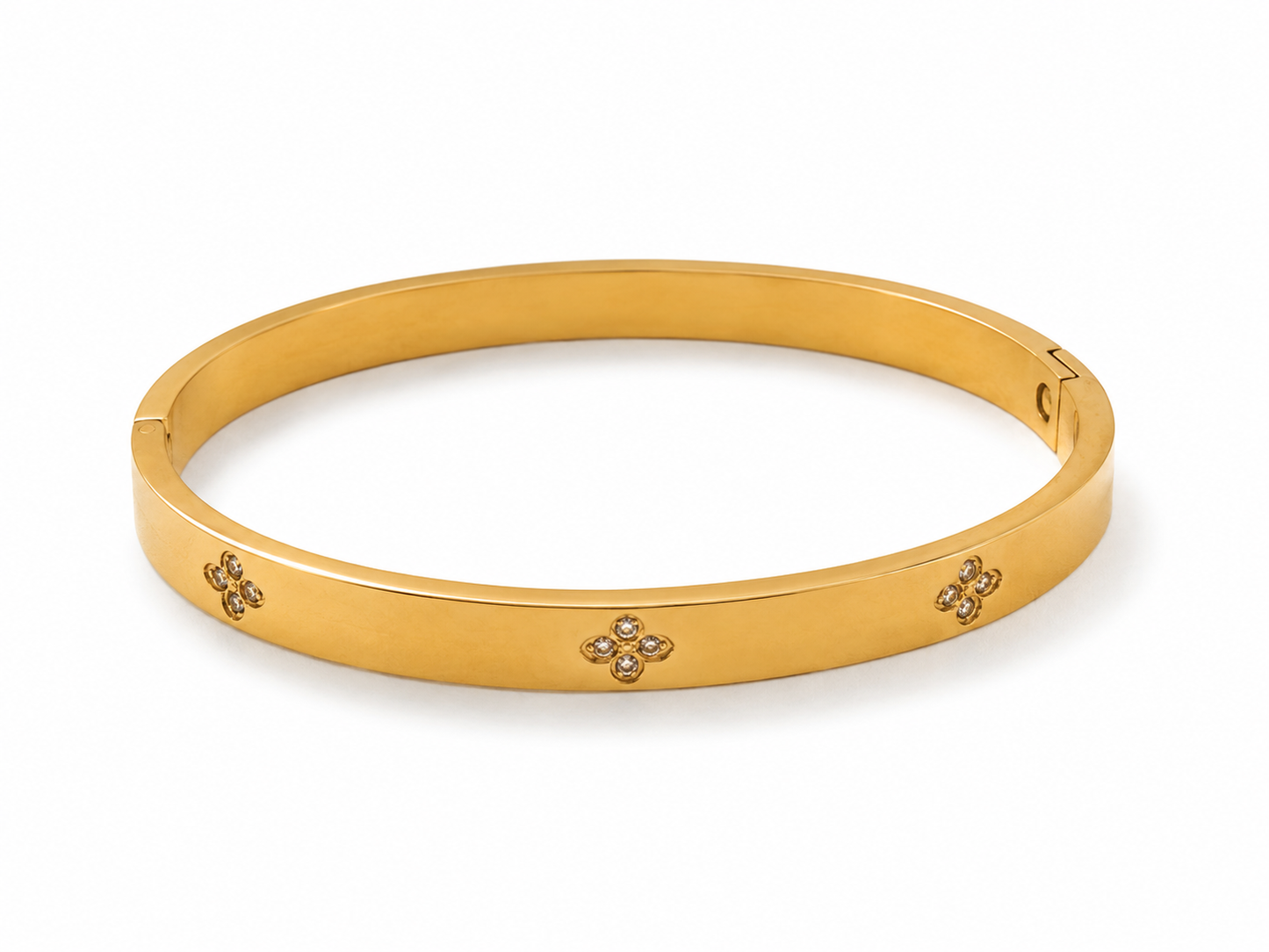 Crystal Clover Bangle – Gold