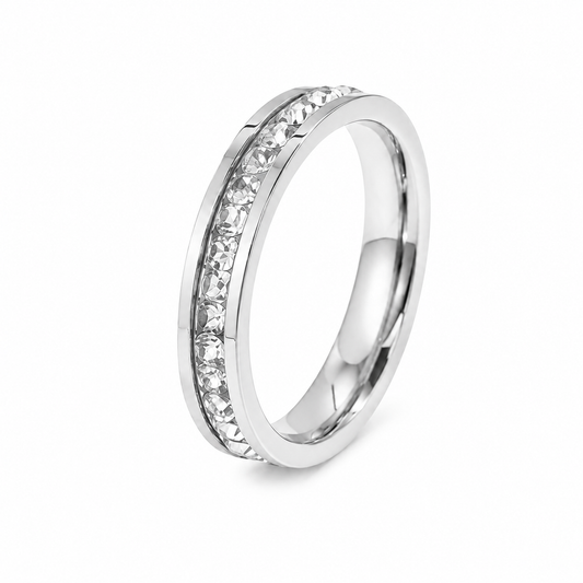 Eternity Crystal Stainless Steel Ring – Silver