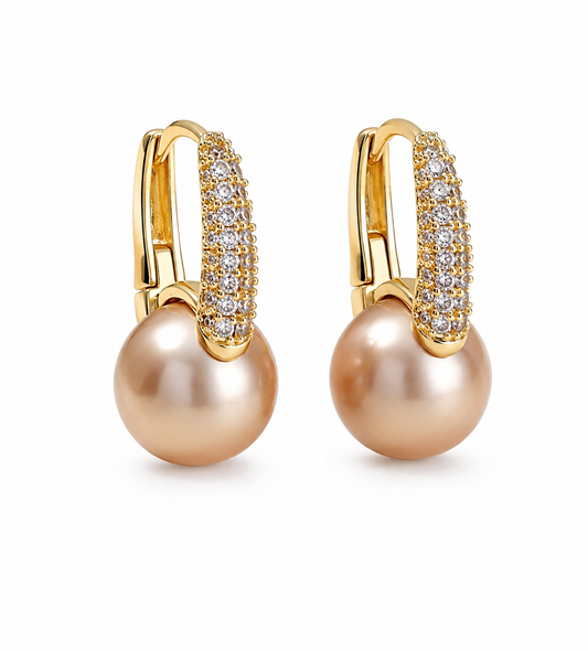 Crystal Pearl Hoop Earrings – Gold