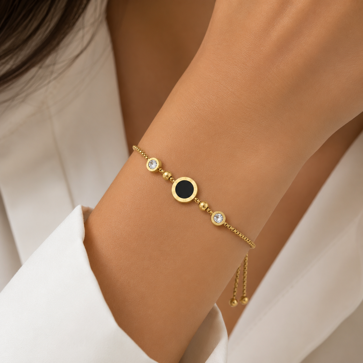 Roman Crystal Adjustable Bracelet – Gold
